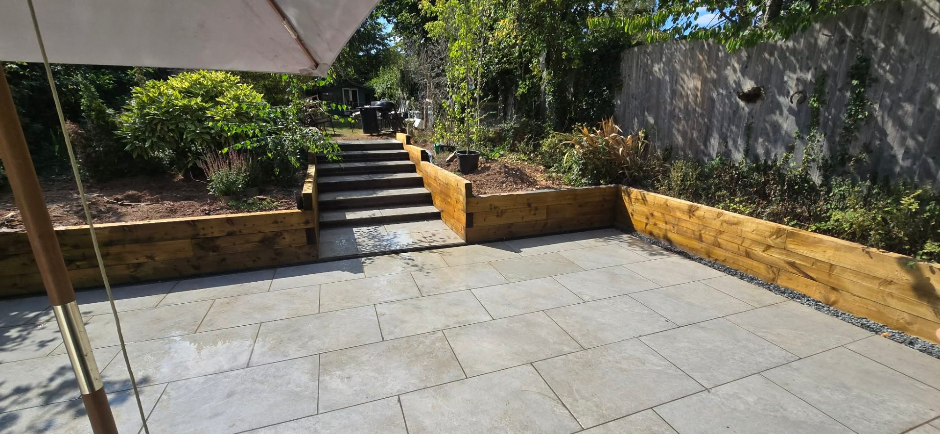 Tiered Patio with Sleeper Steps